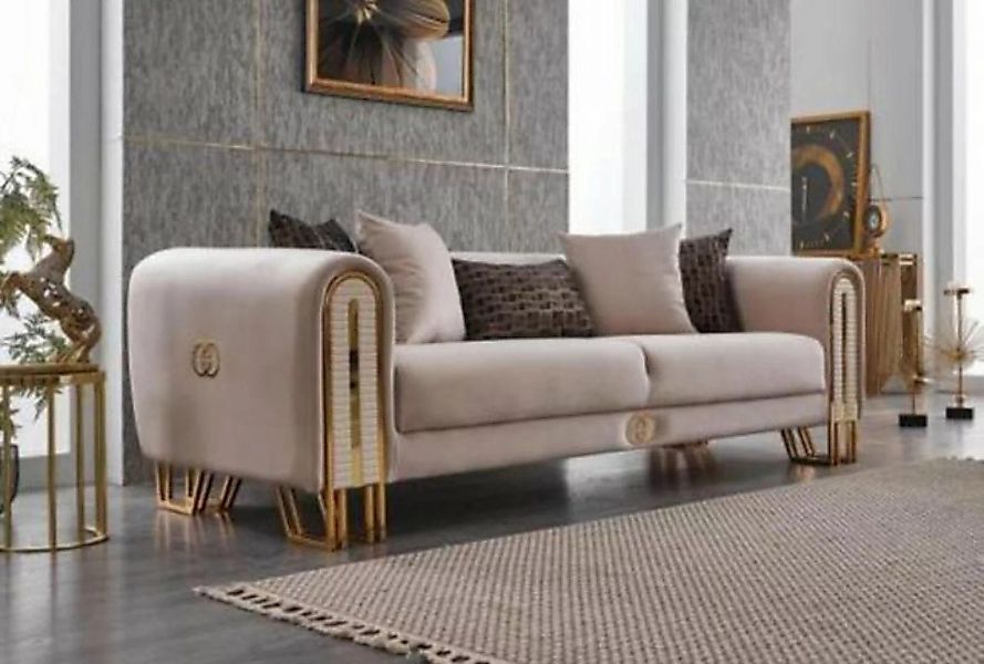 JVmoebel 3-Sitzer Sofa Couch Gold Metall Dreisitzer Couchen Polster Dreisit günstig online kaufen