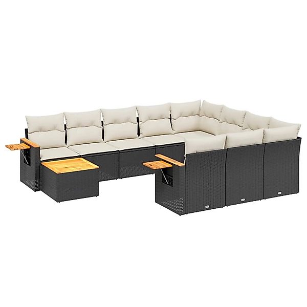 vidaXL 11-Tlg Garten-Sofagarnitur mit Kissen Schwarz Poly Rattan 3227204 günstig online kaufen