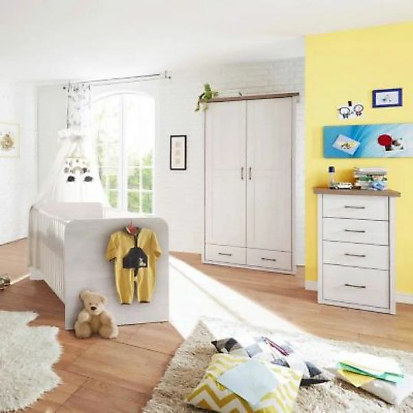Lomadox Babyzimmer Möbel LUND-78 im Set, Landhaus Design, Pinie weiß Nb./Tr günstig online kaufen