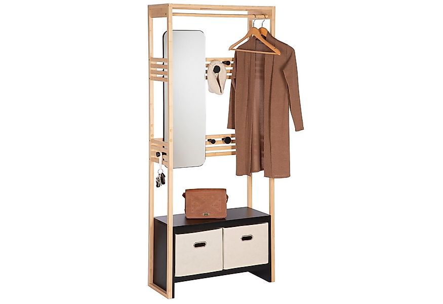ONVAYA Garderobenständer Bambus mit Spiegel ǀ Kleiderstange, Haken, Aufbewa günstig online kaufen