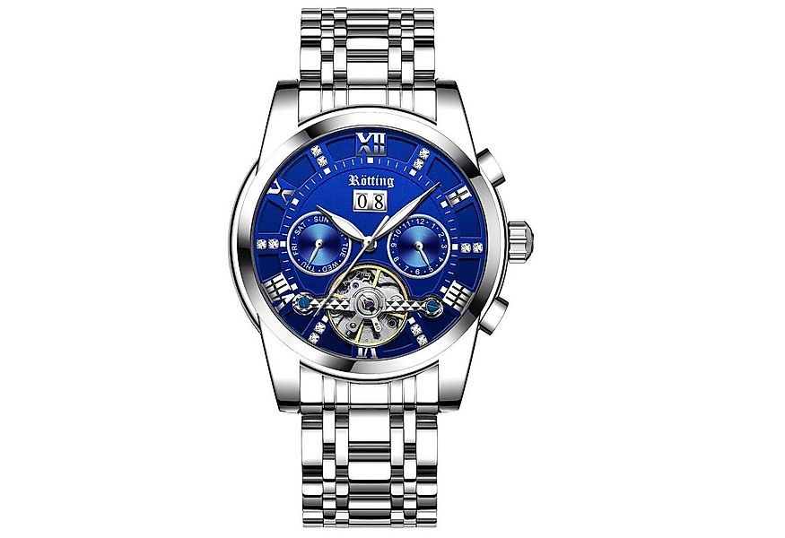 Rötting Design Automatikuhr Herrenuhr blaues Ziffernblatt DATUM Umfang 18 b günstig online kaufen