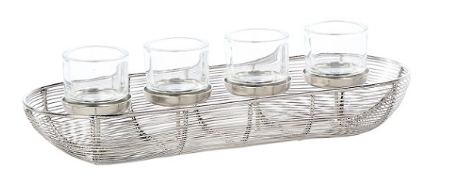 Teelichthalter Benny aus Metall – Deko-Kerzenhalter in Silber-Gold, 40 cm günstig online kaufen