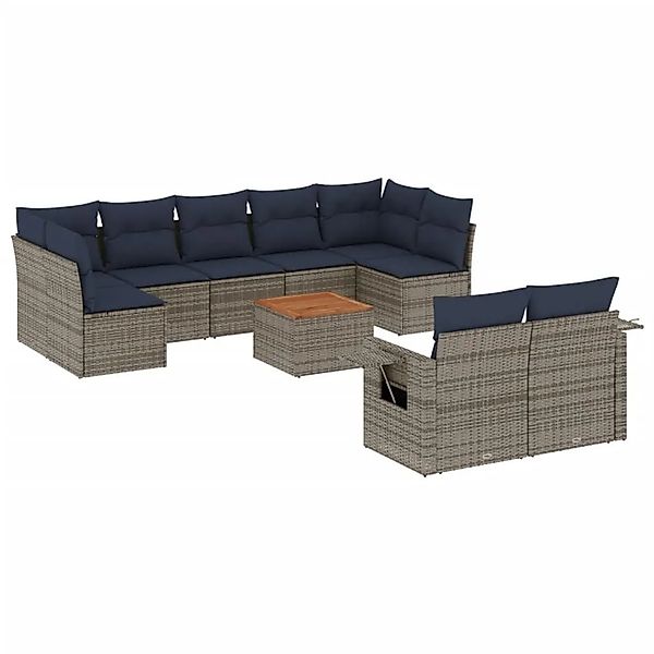 vidaXL 10-Tlg Gartensofa-Set mit Kissen Grau Polyrattan 3224717 günstig online kaufen