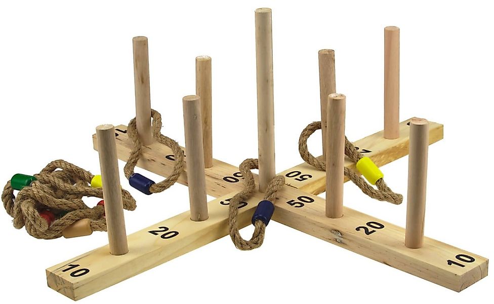 Alert Spielzeug-Gartenset XL Ringwurfspiel aus Holz, Kinder Wurfspiel Ringe günstig online kaufen