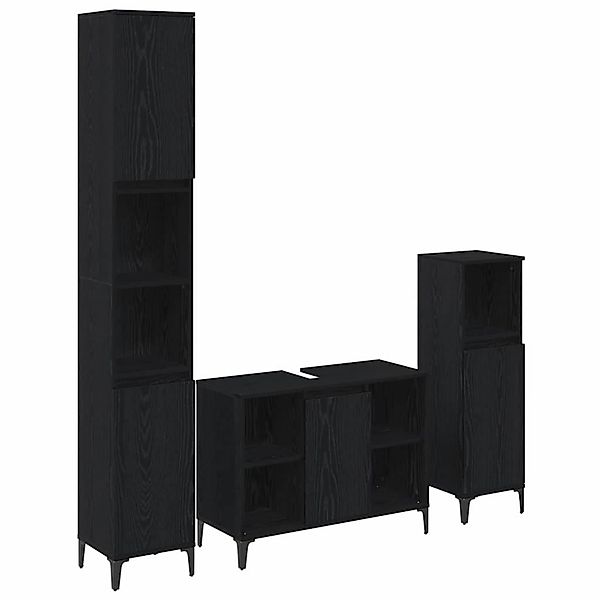 vidaXL Badezimmermöbel-Set 3-Tlg Schwarz Eichen-Optik Holzwerkstoff 3416170 günstig online kaufen