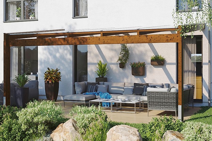 Skan Holz Terrassenüberdachung Novara 557 cm x 309 cm Eiche hell günstig online kaufen