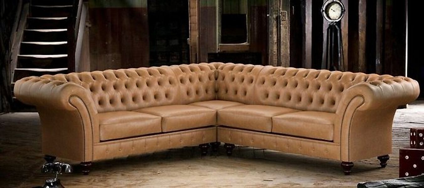 JVmoebel Ecksofa Edle Chesterfield Braune Ecksofa Garnitur 100% Leder Sofor günstig online kaufen