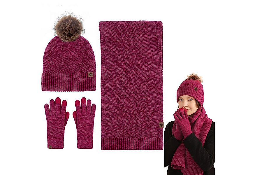 Mutig Mütze & Schal Mütze Schal Handschuh 3-Set,Gestrickte Touchscreen-Hand günstig online kaufen