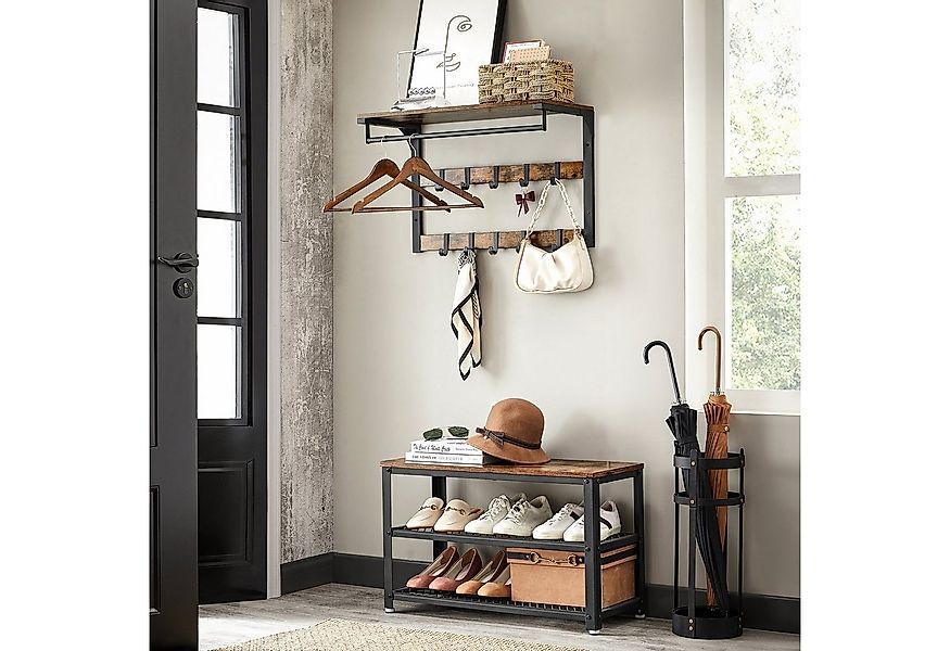 VASAGLE Wandgarderobe, Wandregal, mit Haken, 65 x 30 x 42 cm (L x B x H) günstig online kaufen