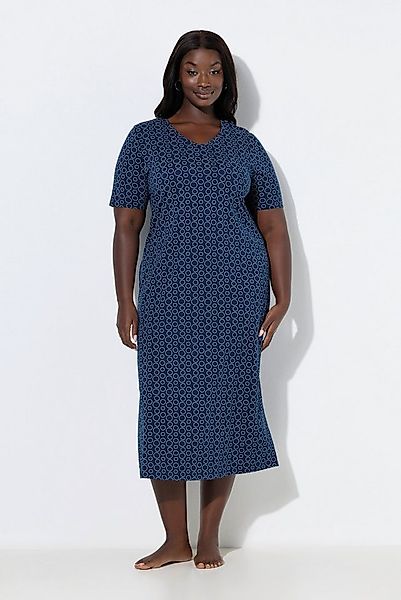 Ulla Popken Nachthemd Nachthemd Kreise V-Ausschnitt Langarm günstig online kaufen