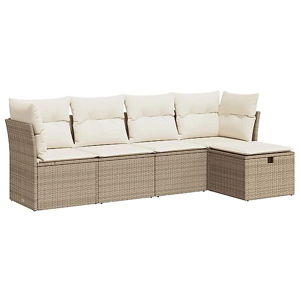 vidaXL 5-Tlg Garten-Sofagarnitur mit Kissen Beige Poly Rattan 3325264 günstig online kaufen
