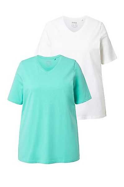 Ulla Popken T-Shirt T-Shirts 2er-Pack V-Ausschnitt Halbarm (2-tlg) günstig online kaufen