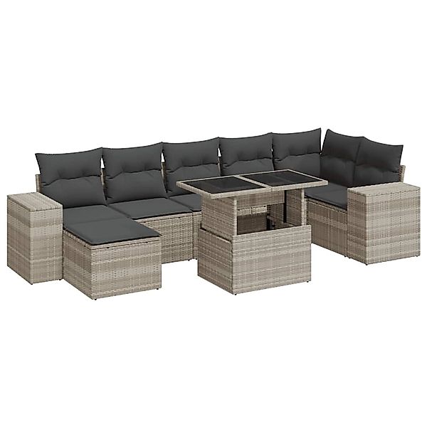 vidaXL 8-Tlg Garten-Sofagarnitur mit Kissen Hellgrau Poly Rattan 3326843 günstig online kaufen
