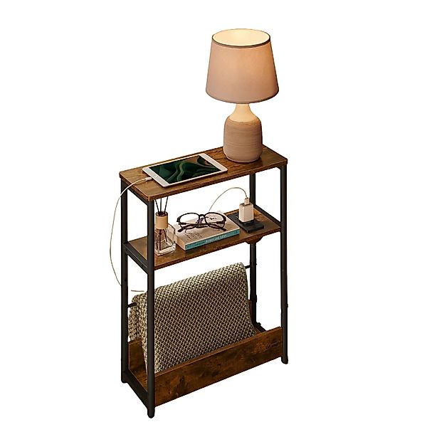 Songmics Nachttisch Barnet-old mit Ladefunktion Schmal Braun-Schwarz günstig online kaufen