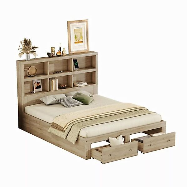 MODFU Stauraumbett Massivholz-Kingsize-Bett, Holzbett Funktionsbett (mit US günstig online kaufen