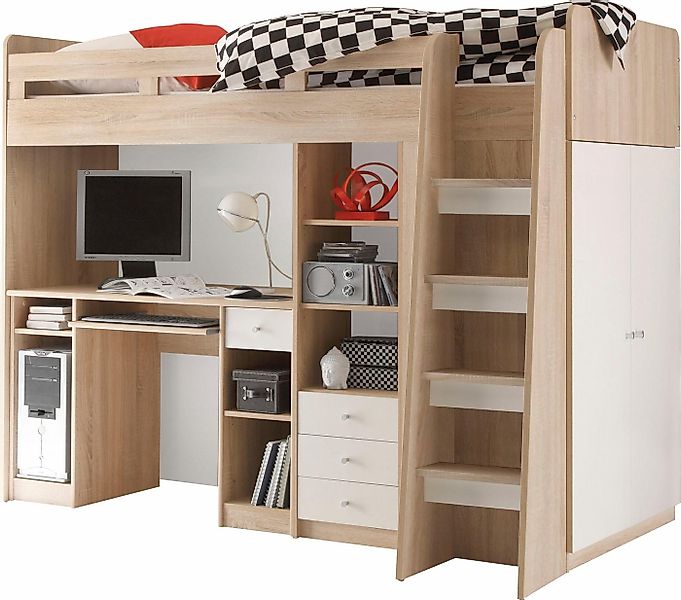 Begabino Hochbett Unit mit Kleiderschrank, Schreibtisch und Schubladen günstig online kaufen