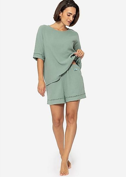 SASSYCLASSY Pyjamashorts Musselin Pyjamashorts Damen mit Spitzenborte Leich günstig online kaufen