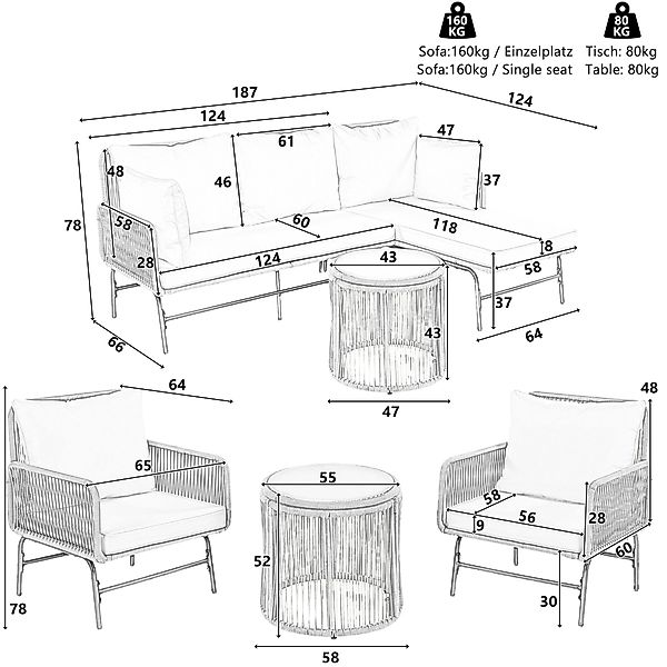 Celya Gartenlounge-Set Gartenmöbel-Set für 5-6 personen, günstig online kaufen