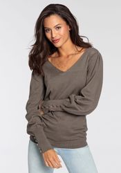 Laura Scott V-Ausschnitt-Pullover mit süßer Knopfleiste günstig online kaufen