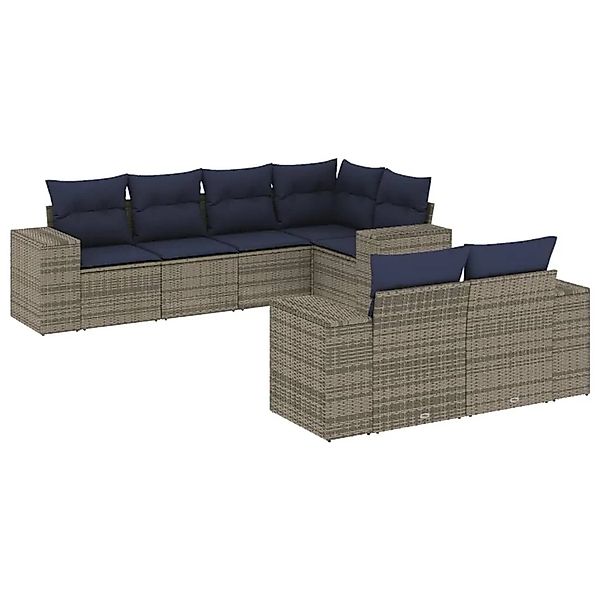 vidaXL 7-Tlg Gartensofa-Set mit Kissen Grau Polyrattan 3222810 günstig online kaufen