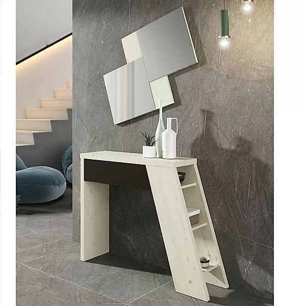 Design Wandspiegel und Konsole in Creme Weiß und Schwarzgrau modern (zweite günstig online kaufen