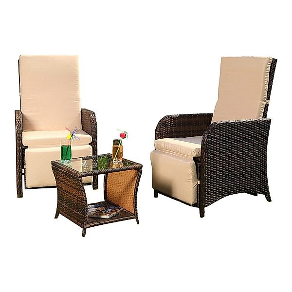 Melko Balkonset Sitzgarnitur Polyrattan Braun Sitzgruppe günstig online kaufen