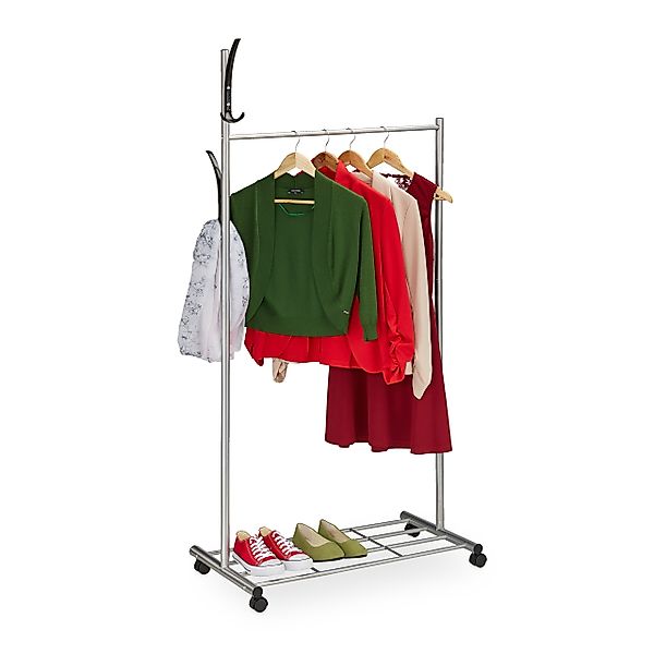relaxdays Garderobenständer Silberne Garderobe mit Rollen günstig online kaufen