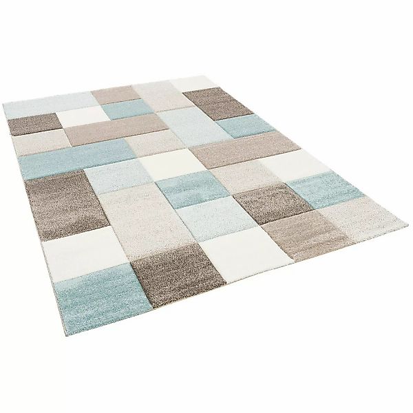 Designer Teppich Maui Pastell Blau Beige Karo Blau Beige 120x170cm günstig online kaufen