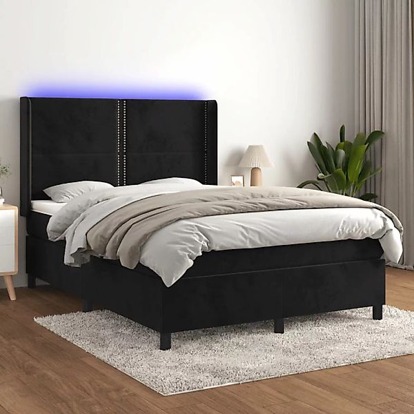 Vidaxl Boxspringbett Mit Matratze & Led Schwarz 140x190 Cm Samt günstig online kaufen