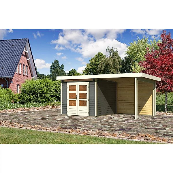 Karibu Holz-Gartenhaus Kumla 3 Terragrau Pultdach Lackiert 240 cm x 240 cm günstig online kaufen