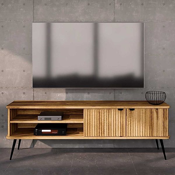 TV Sideboard Wildeiche geölt 180 cm breit Metallgriffen günstig online kaufen