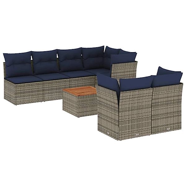 vidaXL 8-Tlg Garten-Sofagarnitur mit Kissen Grau Poly Rattan 3255851 günstig online kaufen