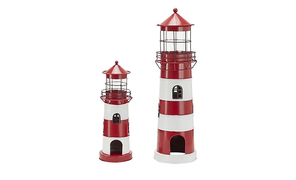 Teelichthalter Leuchtturm  2er Set   ¦ rot ¦ Eisen,Glas ¦ Maße (cm): H: 64 günstig online kaufen