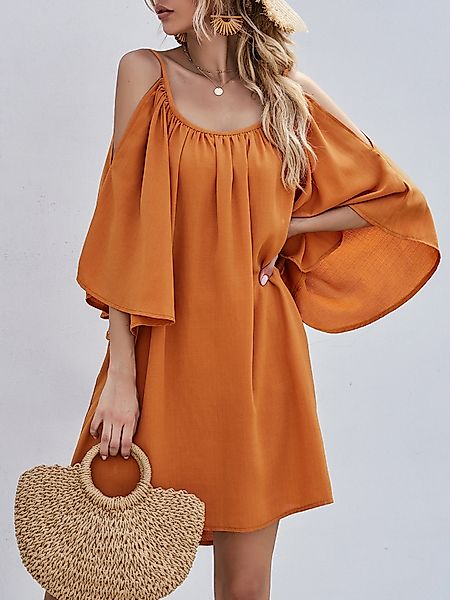 Orange, kalte Schulter, kurze Ärmel Kleid günstig online kaufen