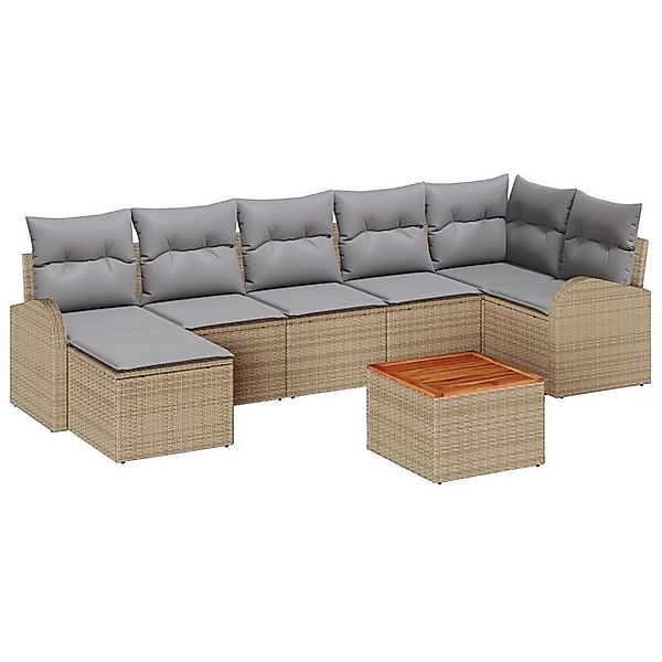 vidaXL Loungesofa 8-teiliges Garten-Sofa-Set mit Kissen Beige Poly Rattan, günstig online kaufen