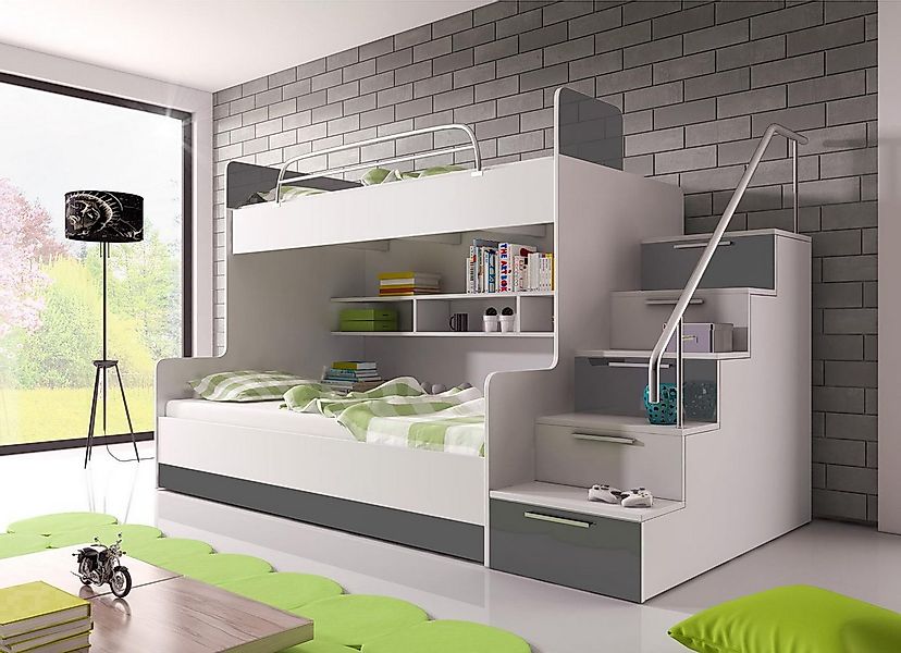 Compleo Kinderbett Etagenbett Hochbett, 90x200 cm mit Treppe, Ohne Matratze günstig online kaufen