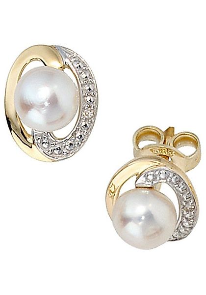 JOBO Perlenohrringe, 585 Gold mit 2 Diamanten und Süßwasser-Zuchtperlen günstig online kaufen