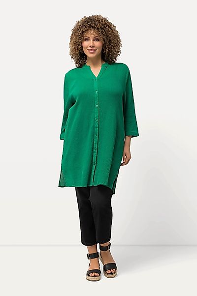 Ulla Popken Hemdbluse Longbluse Krepp Stehkragen günstig online kaufen