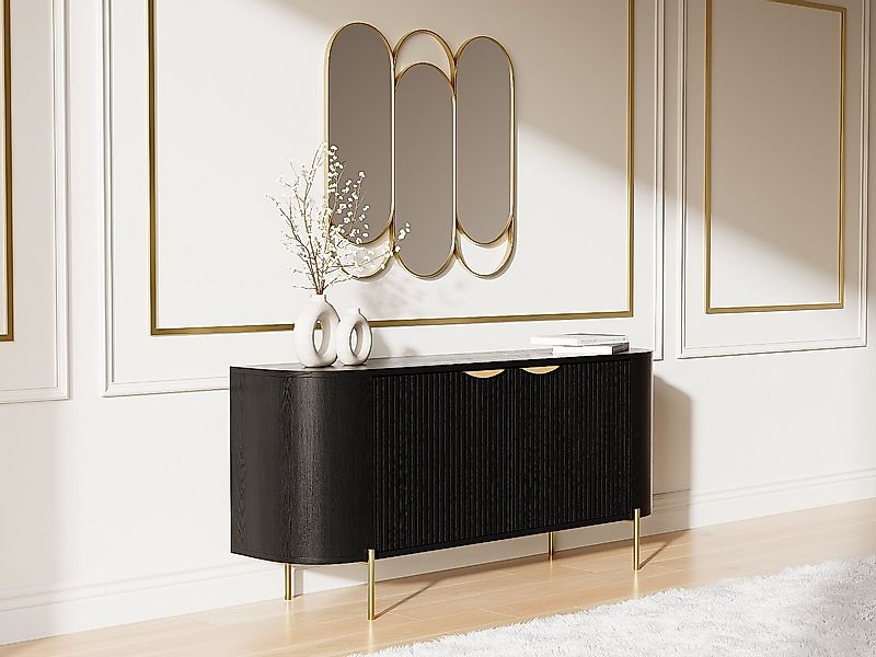 Sideboard mit 2 Türen - Mangoholz & goldfarbenes Metall - Schwarz - NEVILI günstig online kaufen