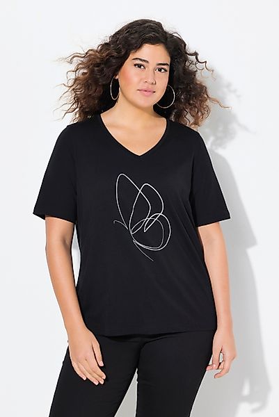Ulla Popken T-Shirt T-Shirt Metallic-Tiermotiv V-Ausschnitt günstig online kaufen