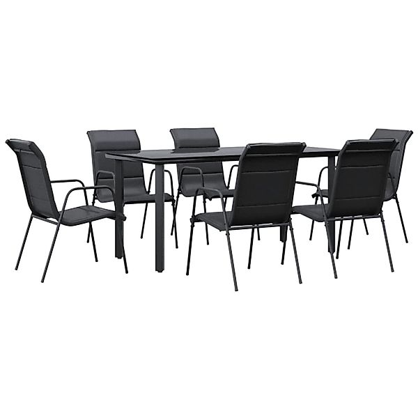 vidaXL 7-Tlg Garten-Essgruppe Schwarz Stahl und Textilene 3200715 günstig online kaufen