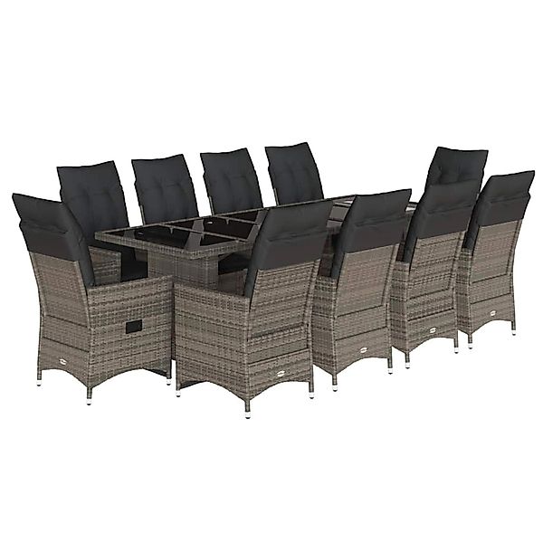 vidaXL 11-Tlg Garten-Bistro-Set mit Kissen Grau Poly Rattan 3277262 günstig online kaufen