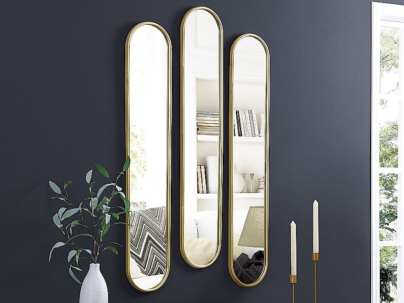 3er-Set Spiegel oval - 25 x 120 cm - Metall - Goldfarben - JAYLEN günstig online kaufen
