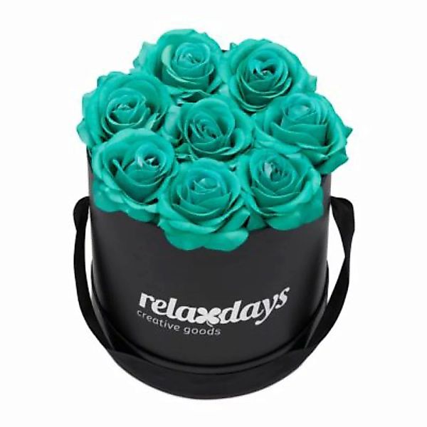 relaxdays Schwarze Rosenbox rund mit 8 Rosen türkis günstig online kaufen