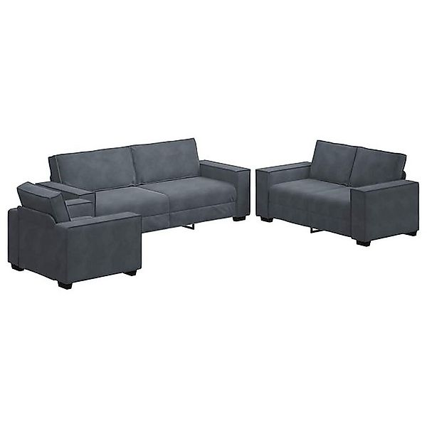 vidaXL Sofa 3-tlg. Sofagarnitur mit Kissen Dunkelgrau Samt günstig online kaufen