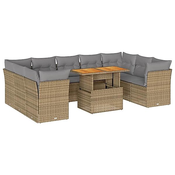 vidaXL 10-Tlg Garten-Sofagarnitur mit Kissen Beige Poly Rattan 3326971 günstig online kaufen