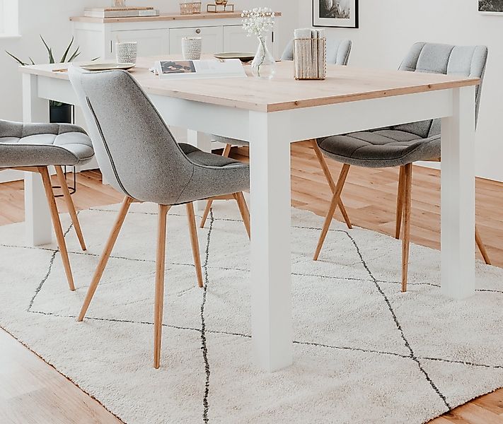 Furn.Design Esstisch Vestland (Küchentisch in weiß und Eiche Artisan, auszi günstig online kaufen
