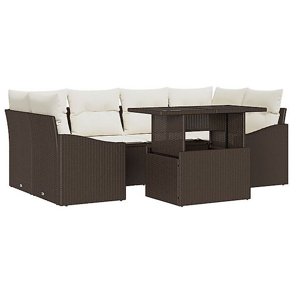 vidaXL Loungesofa 7-tlg. Garten-Sofagarnitur mit Kissen Braun Poly Rattan, günstig online kaufen