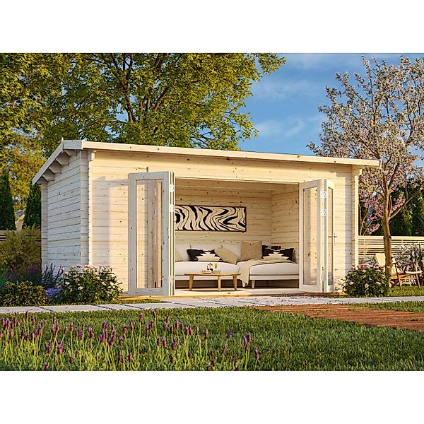 Palmako Gartenhaus Ines Bifold 480 x 300 cm Lackiert Hellgrau-Anthrazit FSC günstig online kaufen