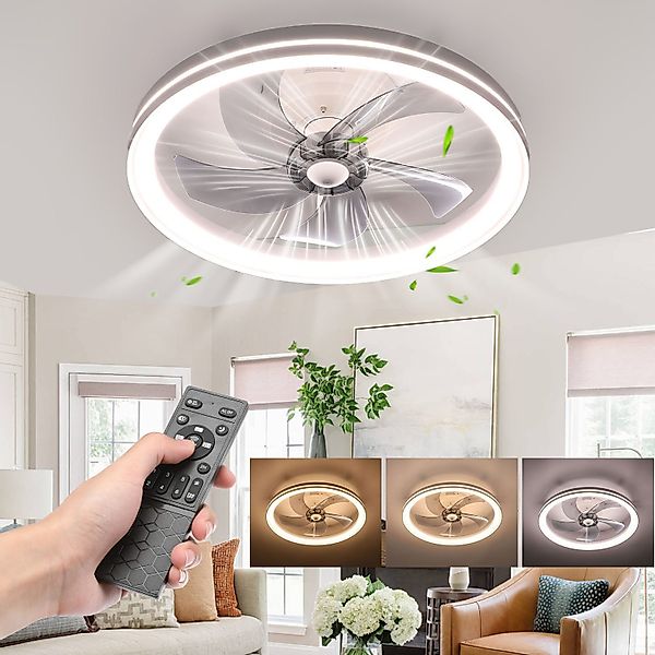 oyajia Deckenventilator 50W Deckenleuchte Dimmbar, Leise günstig online kaufen